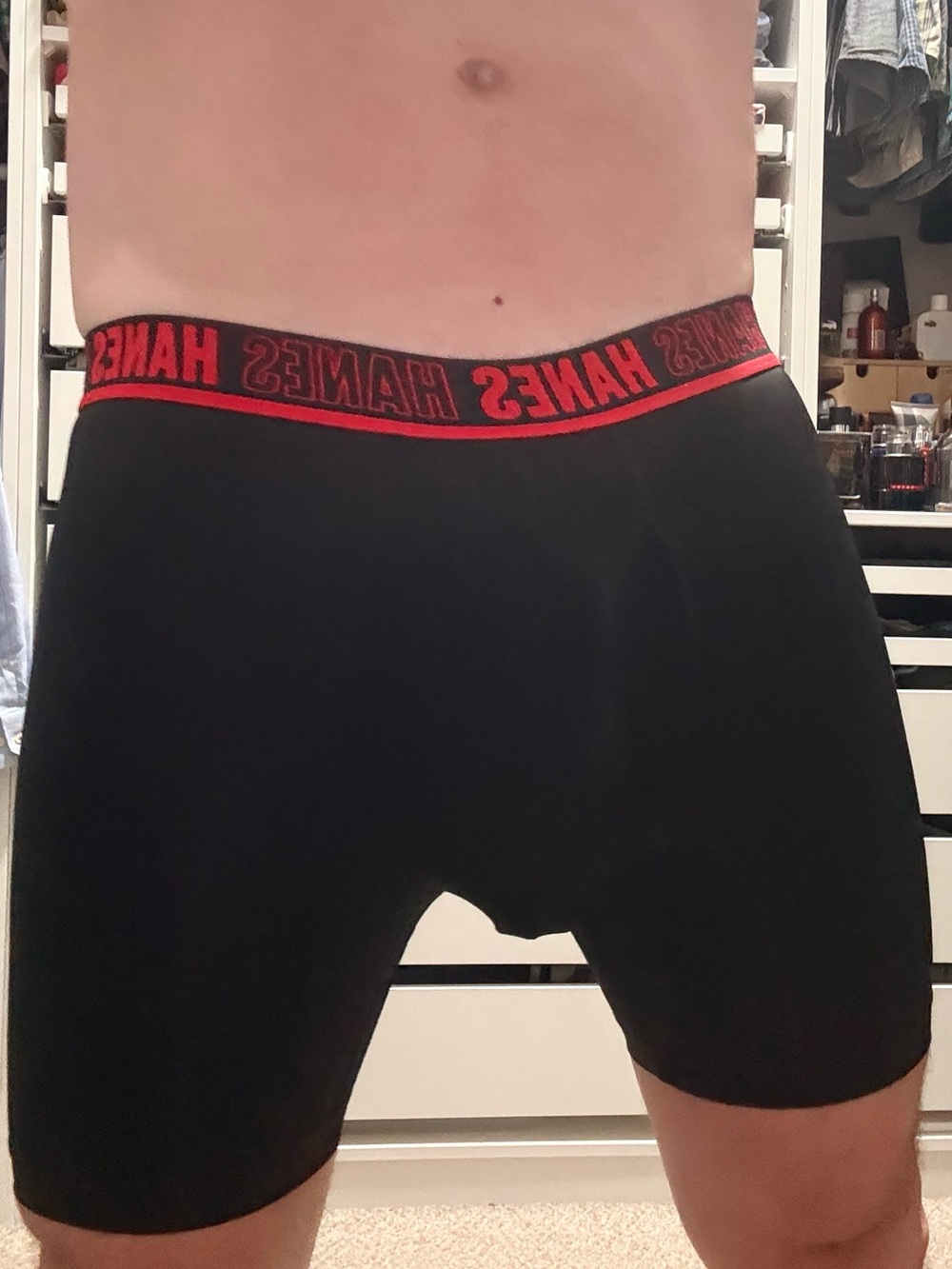 Hanes MOVES Total Support Pouch Men’s Black Boxer Briefs with Red Logo Waistband